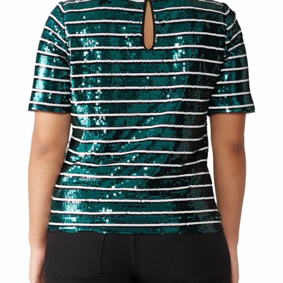 Badgley Mischka Women's Green And White Sequin Top Size 14 - Picture 2 of 6